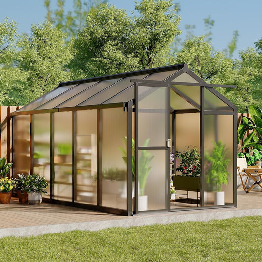Greenhouse, 6x10 FT Greenhouse for Outdoors, Walk-in Green House with Ground Nails and Vent Windows, Sliding Lockable Door, Polycarbonate Green House for Outside Garden Backyard, Quick Setup, Black