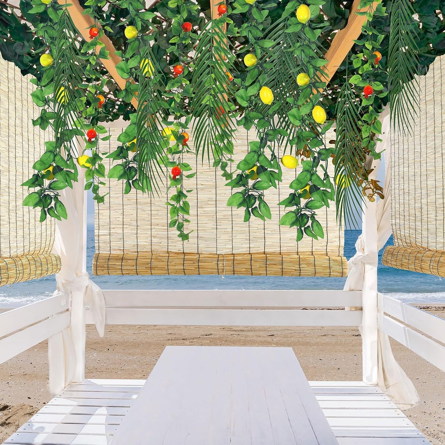 12 Pack Sukkah Kit Decorations for Sukkot 2 Pcs 3.9x9.8ft Natural Reed Bamboo Fencing 8 Pcs Palm Leaves 7.7ft Hanging Pomegranate Garland Sukkah Tent Supplies for Jewish Holiday Party Outdoor Decor