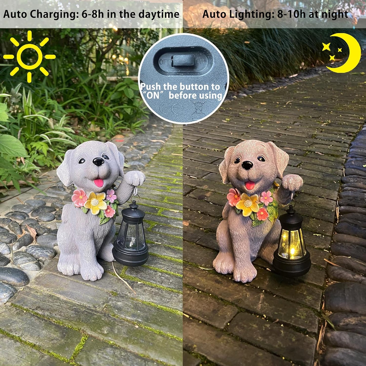 Solar Dog Statue for Garden, Dogs Solar Light with Lantern, Outdoor Cute Dog Statues for Yard, Lawn, Patio Decoration, Birthday, Housewarming, Gardening Gifts for Women