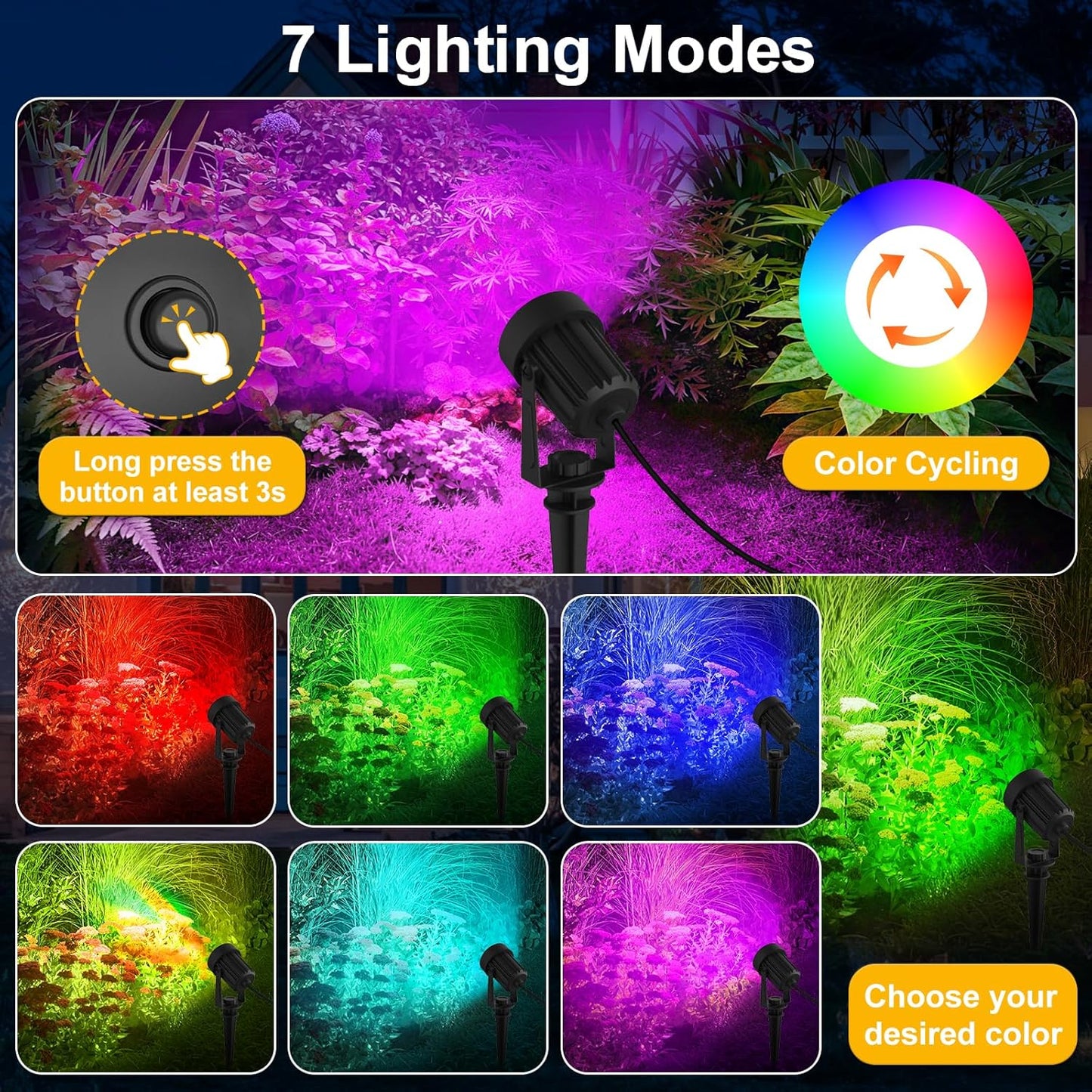 T-SUNUS Halloween Solar Spot Lights Outdoor Color Changing 6-in-1, RGB Landscape Spotlights Pond Lighting Waterproof IP65 Wall Lamp 9.8ft Cable for Christmas Tree Patio Pathway Yard Garden Holiday