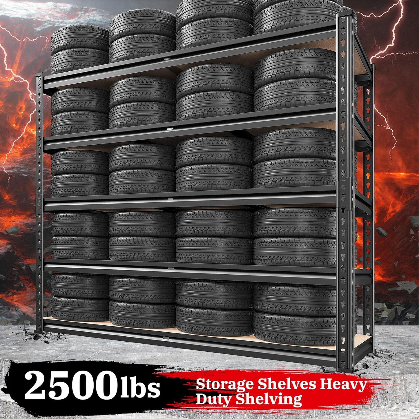 REIBII 2500LBS Garage Shelving 72''H Storage Shelves 40" W Metal Shelving 5 Tier Metal Shelves Adjustable Pantry Shelf for Closet Pantry Basement Kitchen Warehouse 72" H x 40" W x 20" D