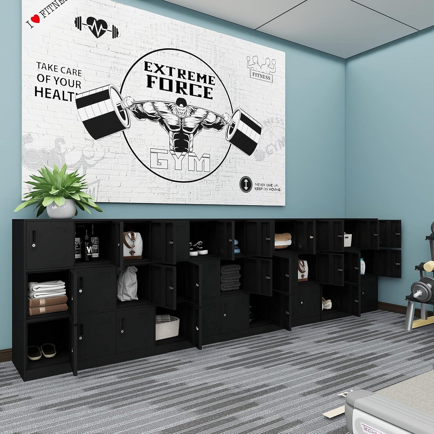 9 Door Metal Storage Locker Cabinet for Office, Home, Gym, School, Steel Cabinet to Storage File, Toys, Shoes and Sports Equipment, Locker Organizer for Gym Office Bedroom (9 Door, Black)