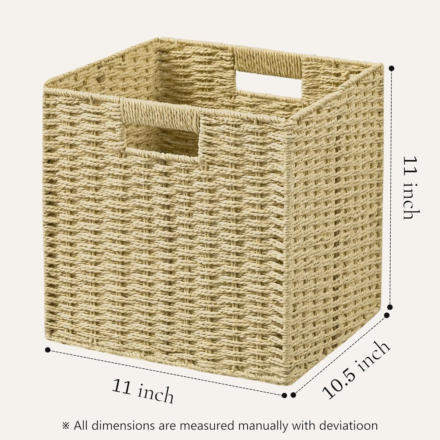 UBBCARE 4 Pack Wicker Basket, 11L×11H×10.5W inch Woven Paper Rope Storage Baskets for shelves, Foldable Cube Storage bin with Handle, Storage Basket for Organizing & Decor, Natural