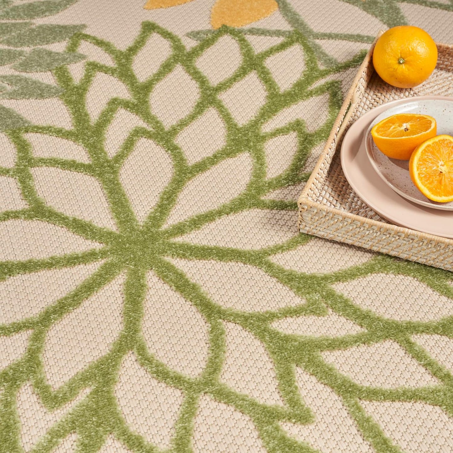 Nourison Home Aloha Tropical Indoor/Outdoor Green Multicolor 5'3" x 7'5" Area Rug, Easy Clean, Non Shedding, Bed Room, Living Room, Dining Room, Backyard, Deck, Patio (5x7)