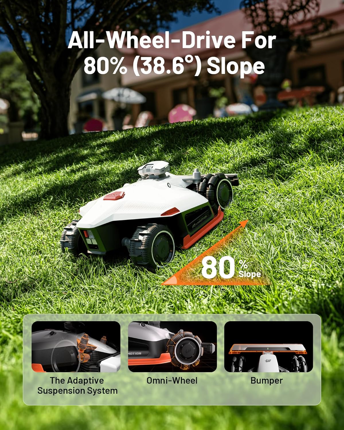 LUBA 2 AWD 5000X Robot Lawn Mower with 4G, All-Wheel-Drive for 80% Slope, Perimeter Wire Free for 1.25 Acres, UltraSense AI Vision & RTK Auto-Mapping, 1.0"-2.7" Adjustable Cutting Height