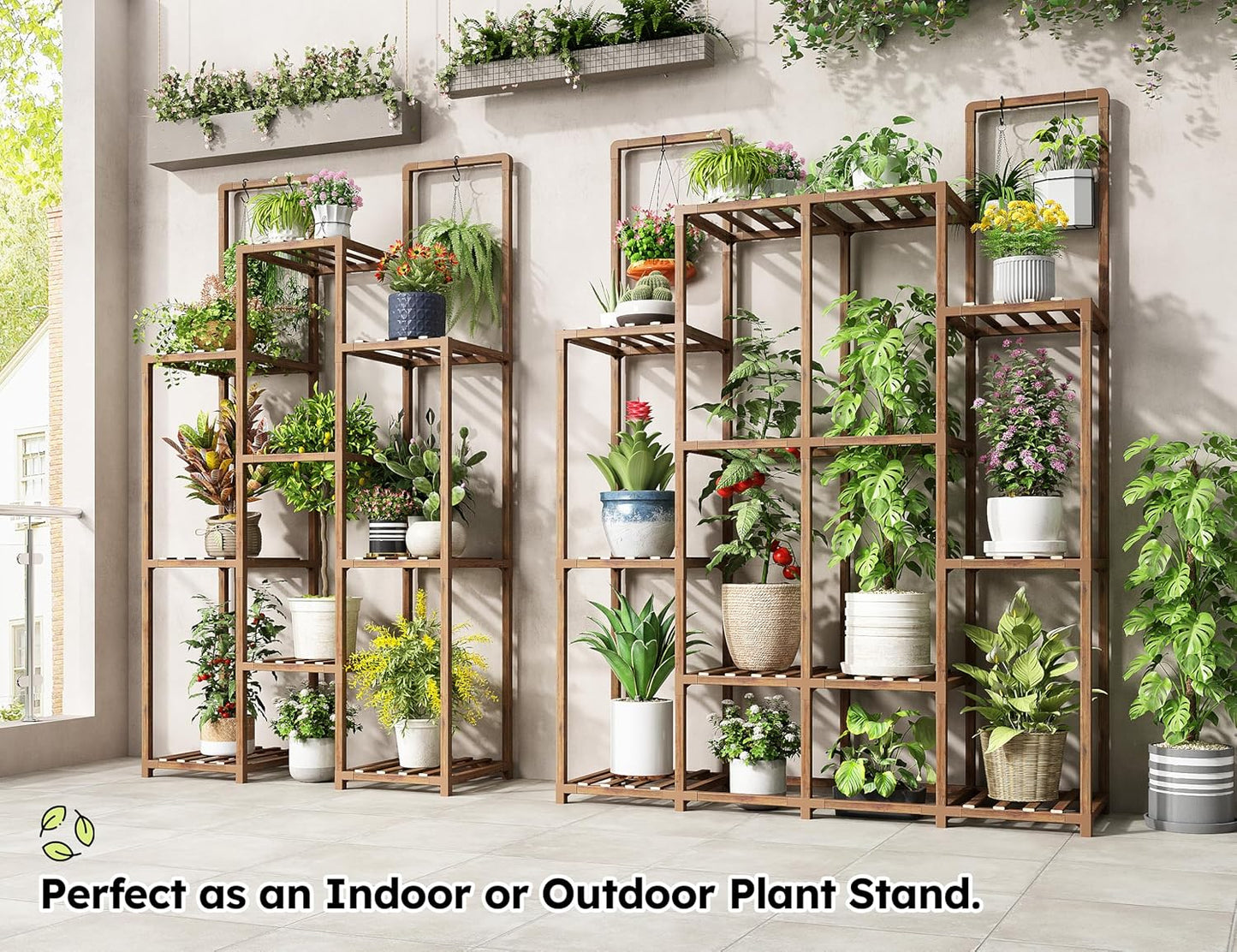 EnHomee Plant Stand Indoor Wood Plant Stand Outdoor Plant Shelves for Multiple Plants Stands with 11-16 Potted for Living Room Patio Balcony Yard Garden 34.2''W×11.8''D×47.4''H