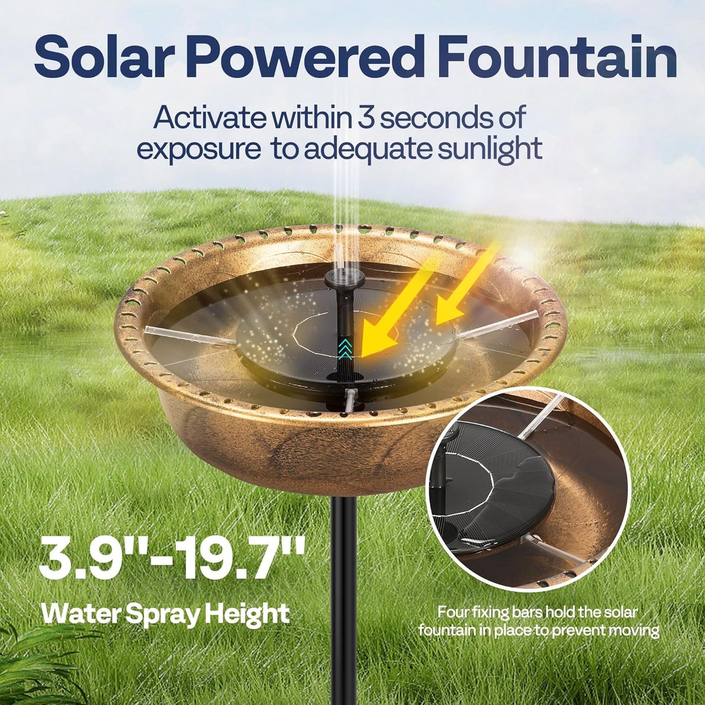 VIVOHOME Polyresin Bird Bath Bowl with Solar Fountain, 29 Inch Height Outdoor Freestanding Birdfeeder with Metal Stake, Capacity 1.4 Gallons, 5-Pronged Base, Copper