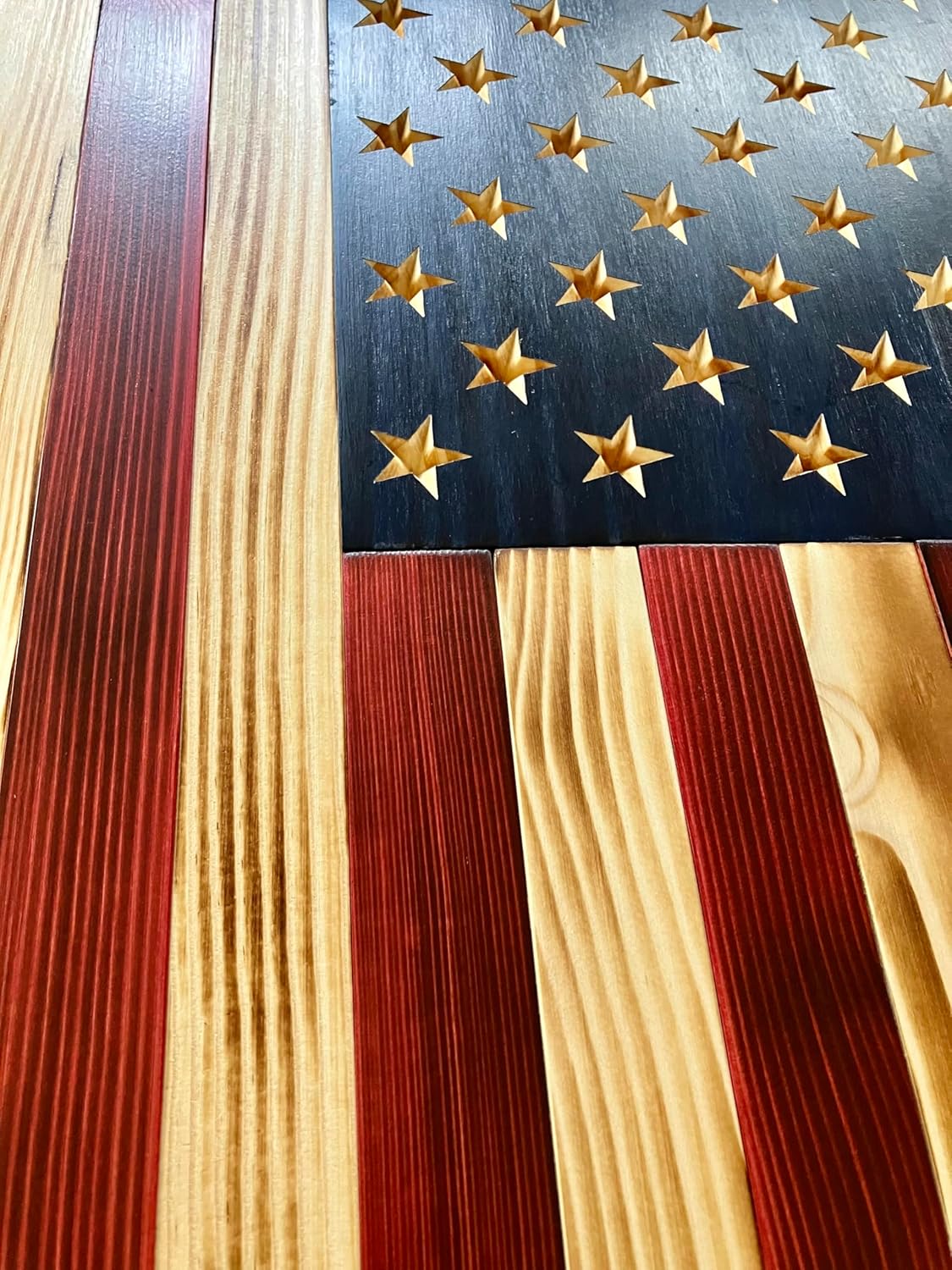 Rustic Wooden American Flag, Patriotic Wall Art (Natural Finish, 26x47)