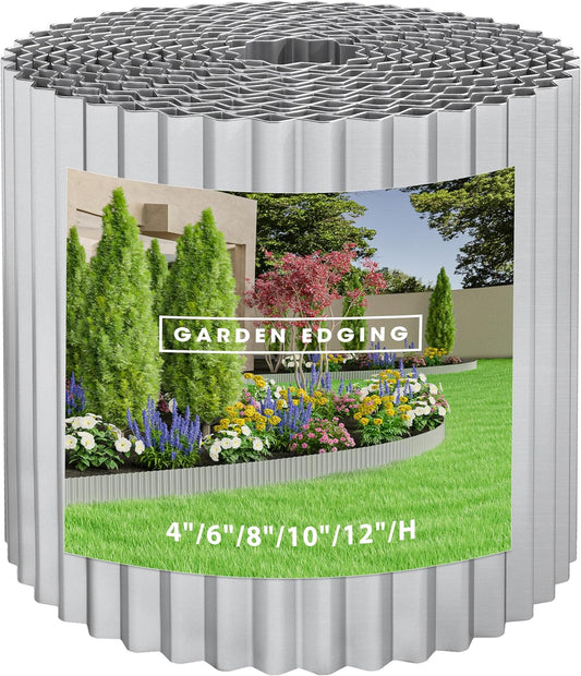 Metal Garden Edging Border, Corrugated Steel Landscaping, DIY for Lawn (Silver, 8 Inch x 20FT)
