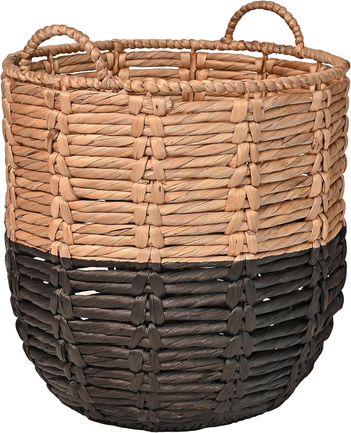 happimess BSK1003D Laurel 19.49" Bohemian Handwoven Abaca Hamper Basket with Handles, Seagrass Container for Decoration in Bedroom, Living Room, Laundry Room, Entryway, Natural, Natural/Black