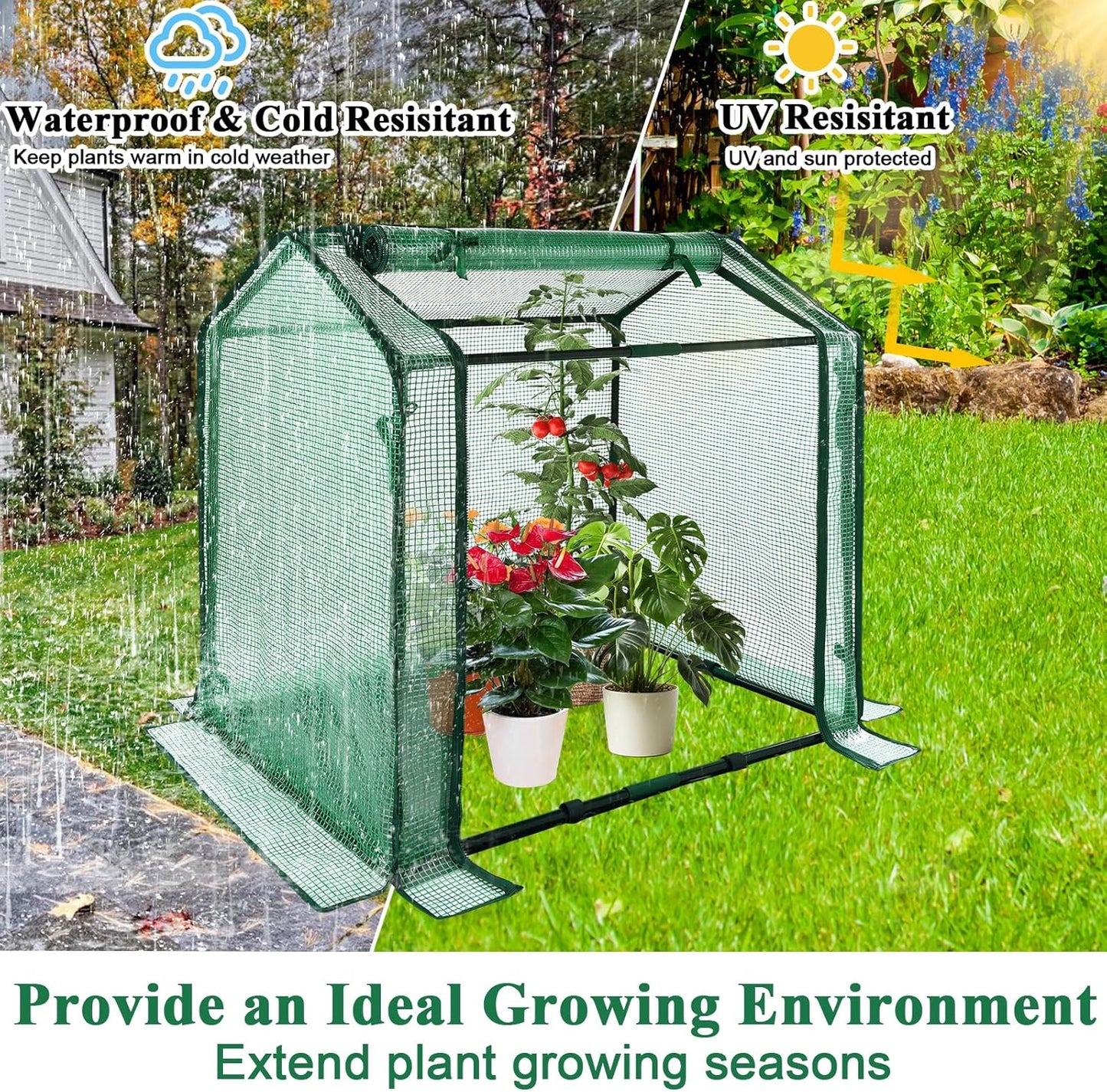 Ileading Small Greenhouse for Outdoor Indoor Portable Mini Garden Green House with Waterproof Pad, 4 Ground Stakes, 10 T-Shaped Plant Tags, Durable PE Plant Cover Tent, 33.5x23.2x32.5 Inch
