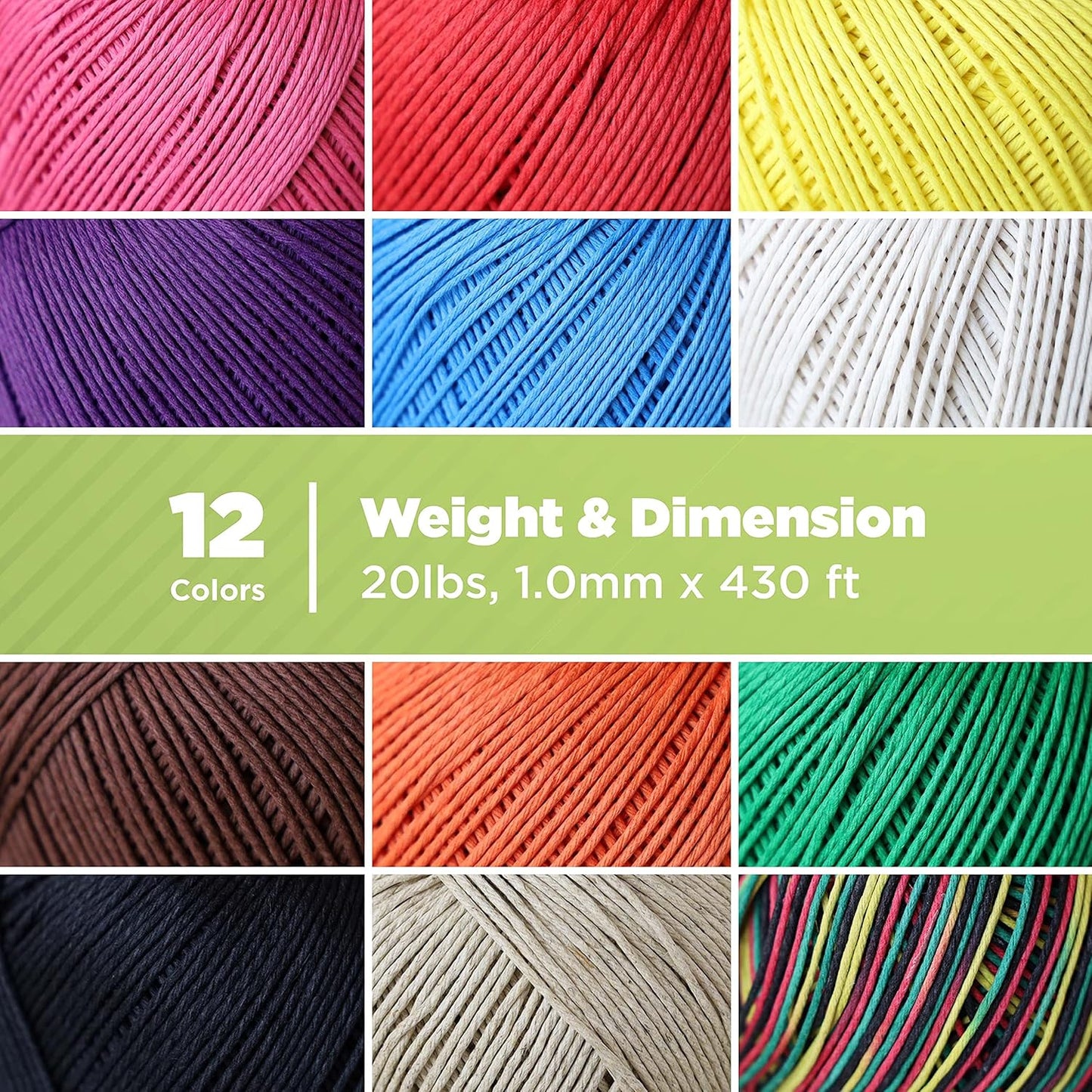 Hemp Twine for Gardening - Twine for Crafts - Organic Natural Hemp String for Jewelry Making - Strong Durable Cord for Decoration, Macrame + Cooking - 1MM, 100G/430 Ft. - 20 lb. Test Strength - Black