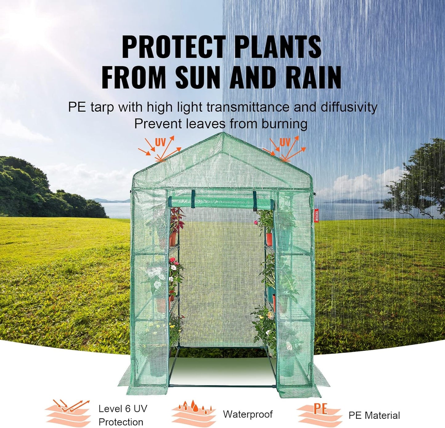 VEVOR Walk-in Green House, 55.5 x 29.3 x 80.7 inch, Portable Greenhouse with Shelves, High Strength PE Cover with Roll-up Zipper Door and Steel Frame, Set Up in Minutes, for Planting and Storage