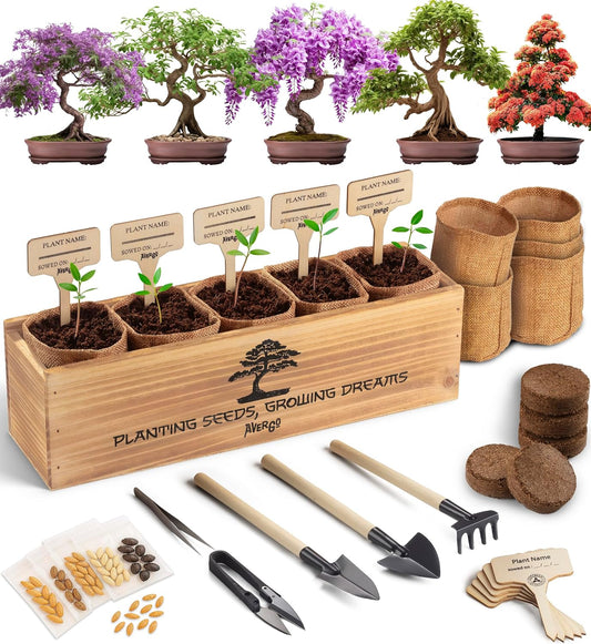 Bonsai Tree Kit for Beginners – 5X Unique Japanese Bonzai Trees | Complete Indoor Starter Kit for Growing Plants with Bonsai Seeds, Tools & Planters – Gardening Gifts for Women & Men