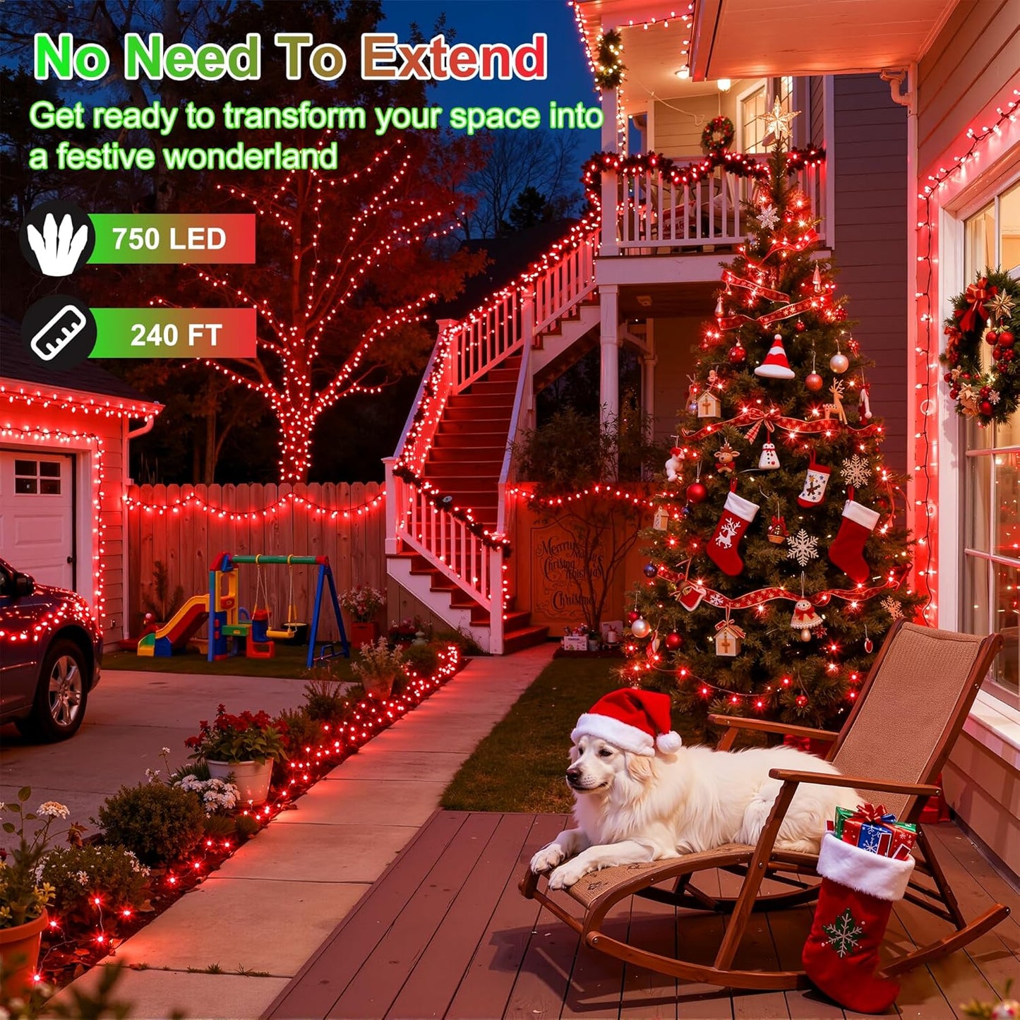 750LED Christmas Lights Outdoor Use, 240ft 12 Modes Red LED String Lights with Timer Dimmable, Waterproof Christmas Tree Lights for Xmas Patio Yard Fence Balcony Garden Party Decor Red