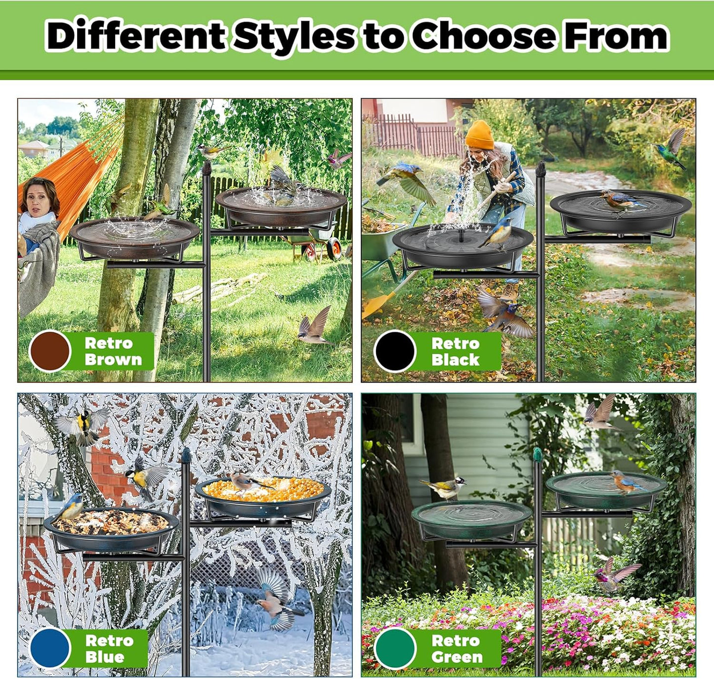 46 Inch Metal Bird Bath for Outside, Vintage Freestanding Birdbaths Feeder Bowl, Stable & Easy to Clean Birdfeeder for Outdoors Garden Yard Lawn Decor (Black)