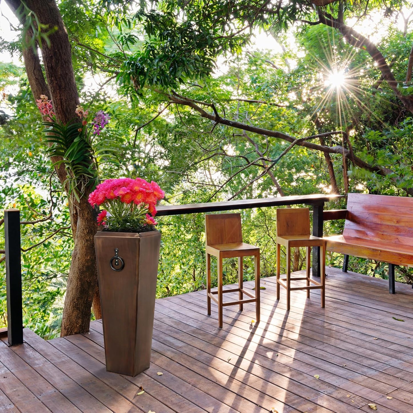 H Potter Tall Outdoor Planters Copper Large Flower Pots Indoor for Patio Balcony Garden Deck Front Porch Entryway (Antique Copper Single Small)