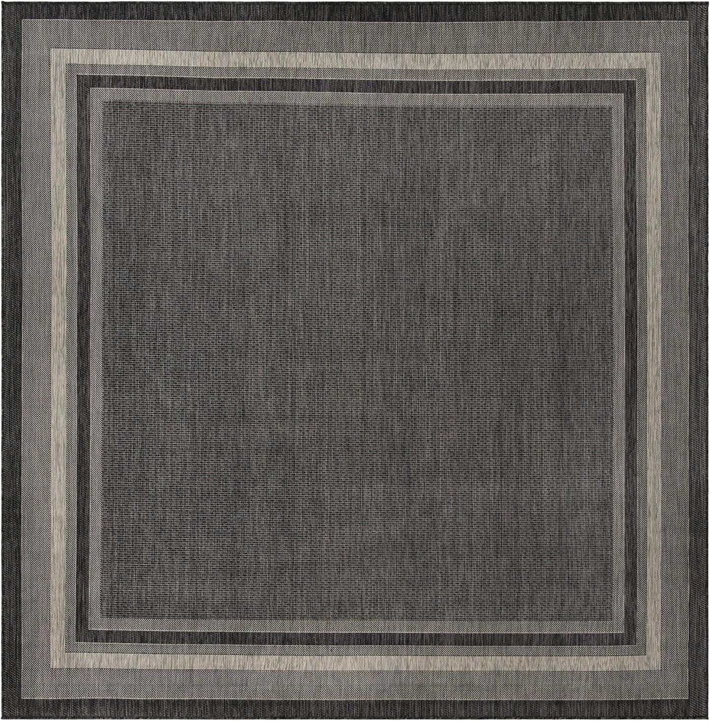 Unique Loom Outdoor Border Collection Area Rug - Soft Border (13' Square Black/Ivory)