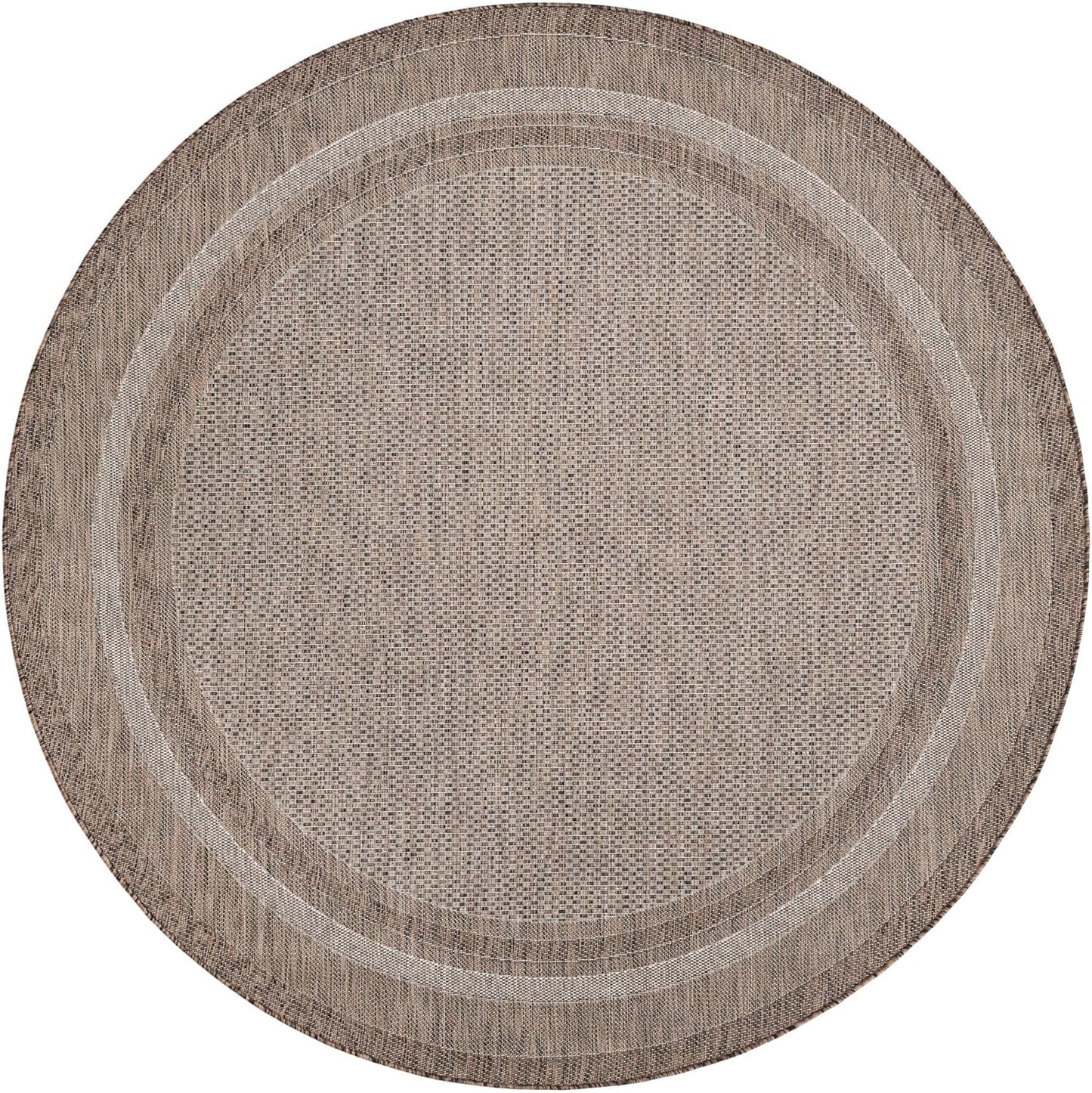 Unique Loom Outdoor Border Collection Area Rug - Soft Border (7' 10" Round Brown/Ivory)