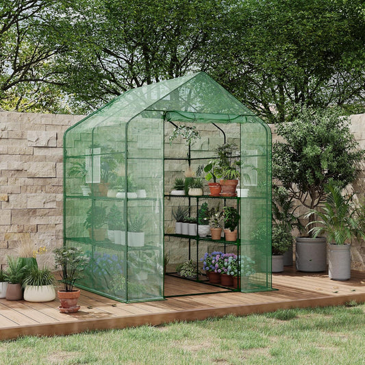 Greenhouse, 57 x 57 x 76'' Greenhouses for Outdoors, Durable Green House Kit with Window, Thicken PE Cover, 3 Tiers 12 Shelves, Portalbe Walk in Green Houses for Indoor Backyard Outside