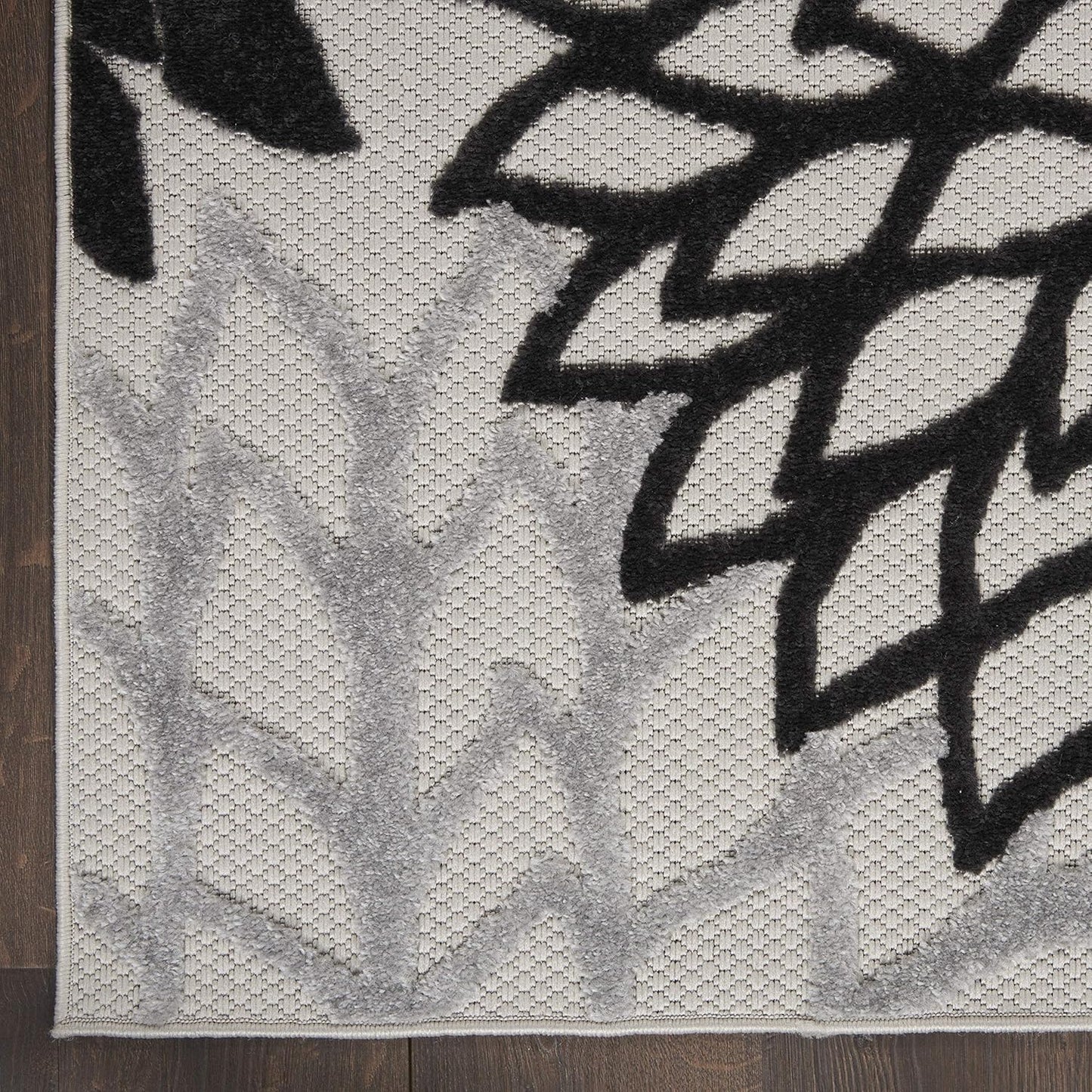 Nourison Aloha Indoor/Outdoor Black White 2'3" x 12' Area Rug, Tropical, Botanical, Easy Cleaning, Non Shedding, Bed Room, Living Room, Dining Room, Deck, Backyard, Patio (2x12)